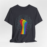 Queer Pride, Rainbow Fist Cotton Blend Tee